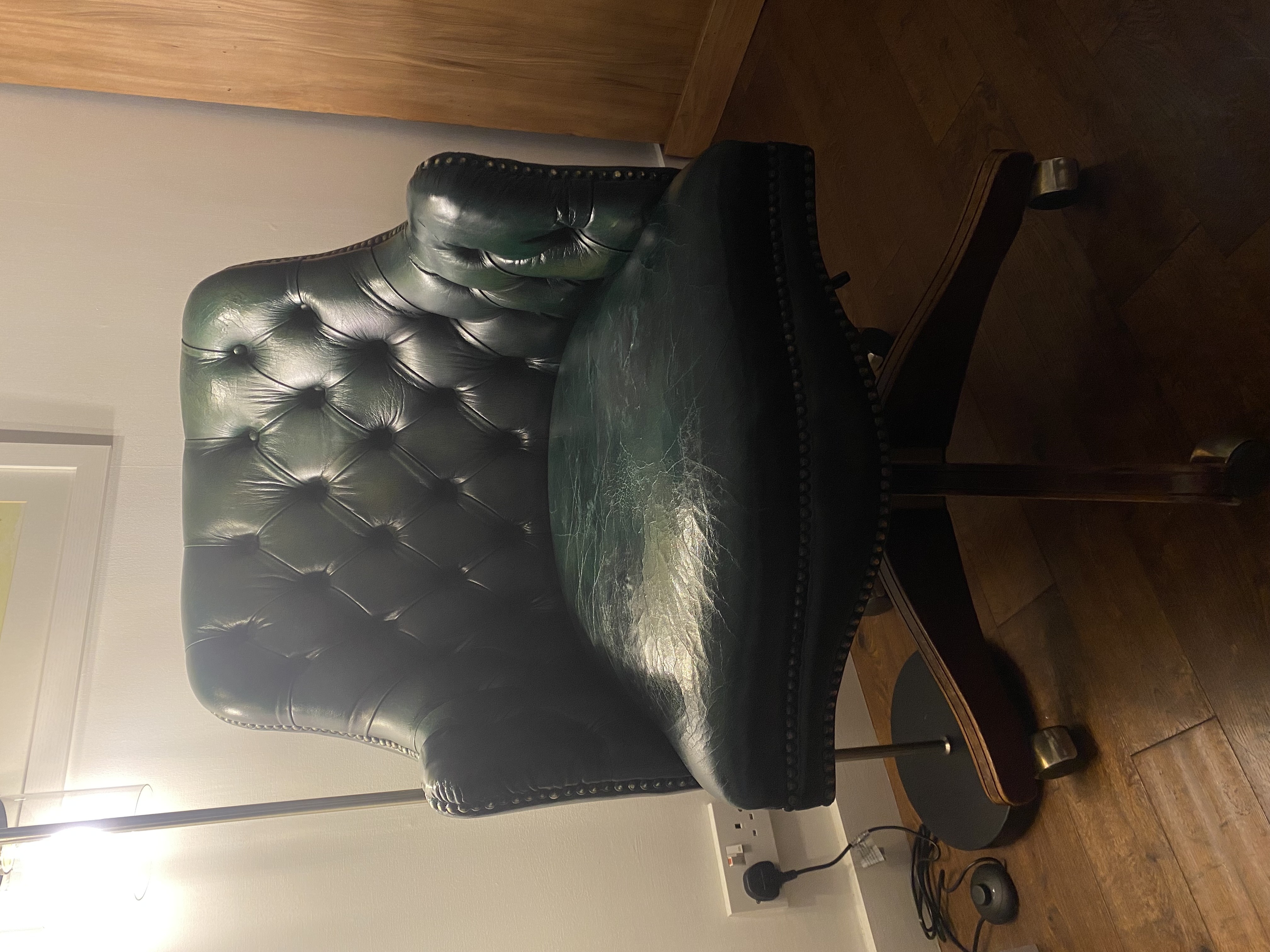 Classic Swivel Dark Green Leather Armchair