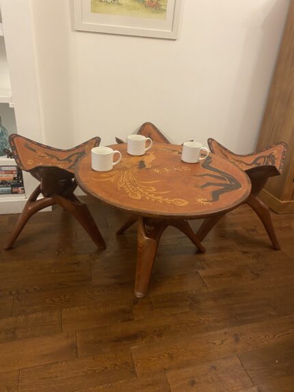 Oriental Coffee/Games Table with 3 Folding Chairs