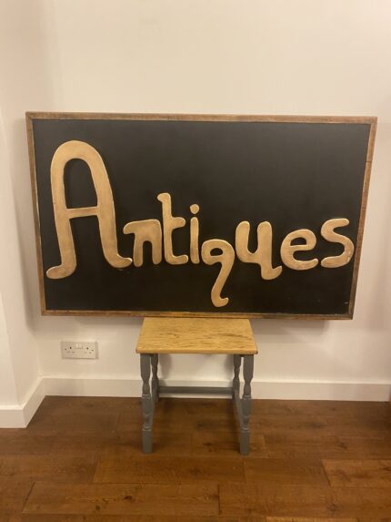 Wall Mounted Black Wooden 'Antiques' Sign with Gold Lettering